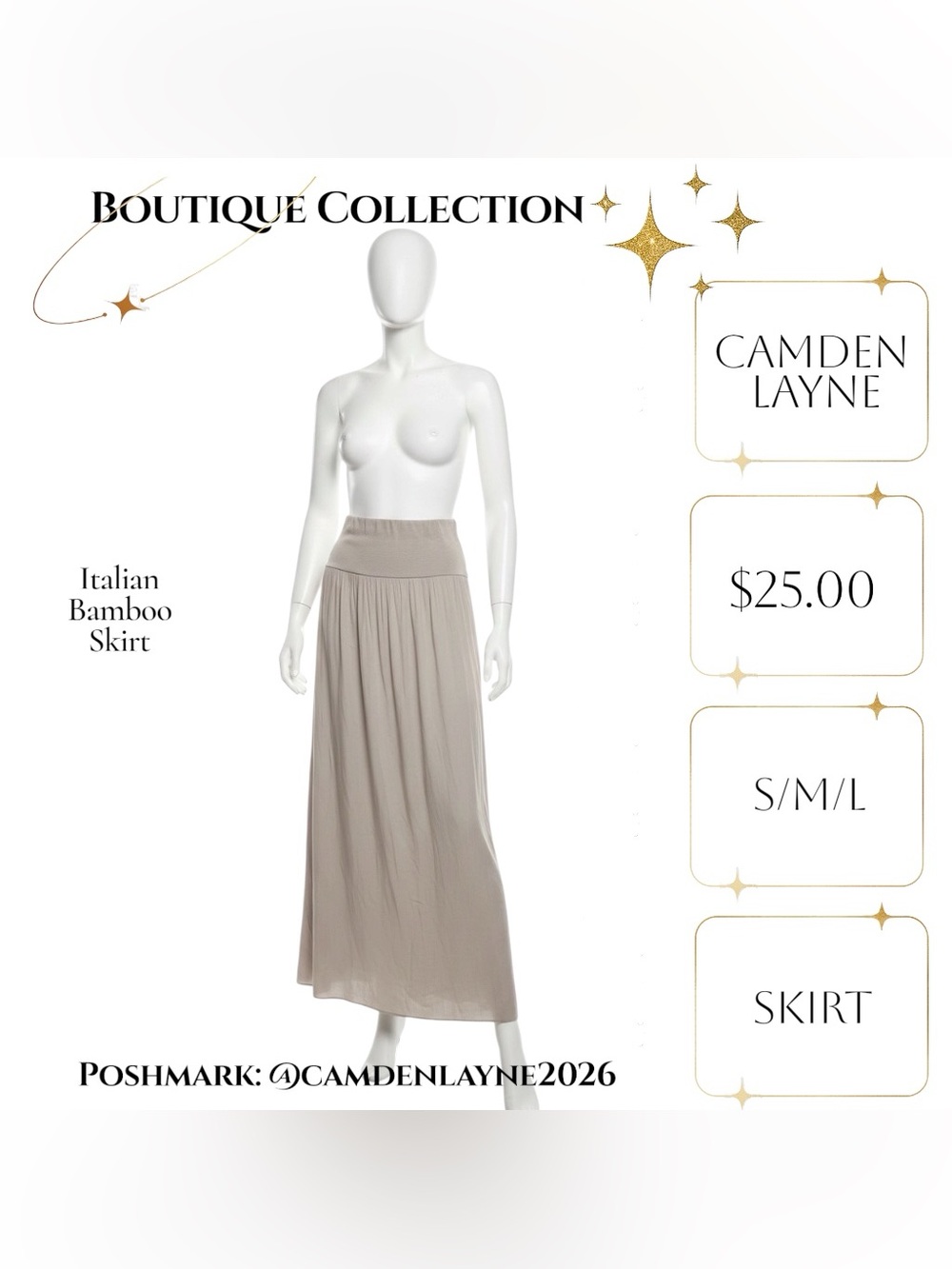 Italian Bamboo Grey-Taupe Maxi Skirt with Wide Waistband - Picture 5 of 8